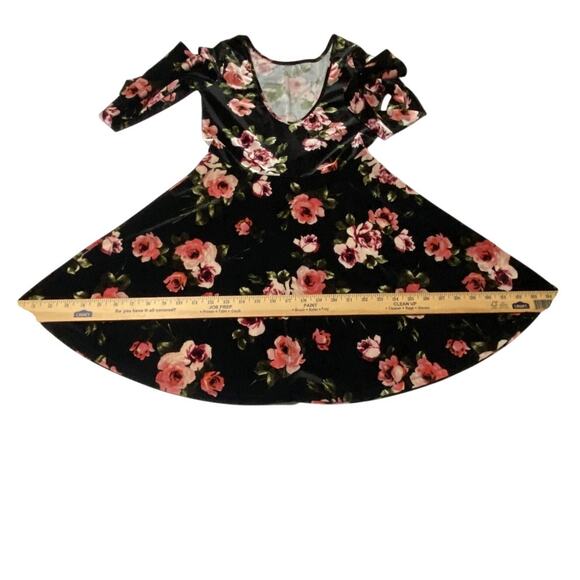 Women's Floral Velvet Skater Dress Small Fit n Flare Long Sleeve Winter Witchy - Picture 7 of 10